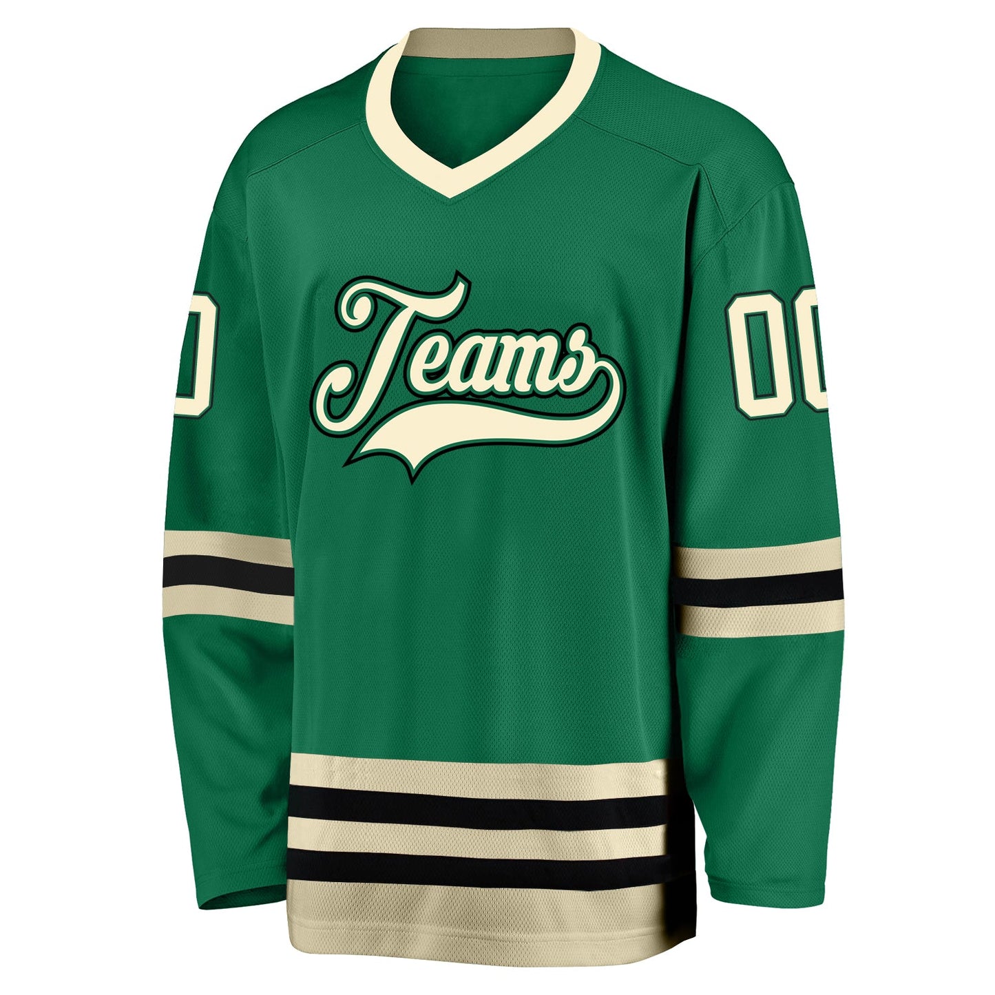 Custom Kelly Green Cream-Black Hockey Jersey view 2