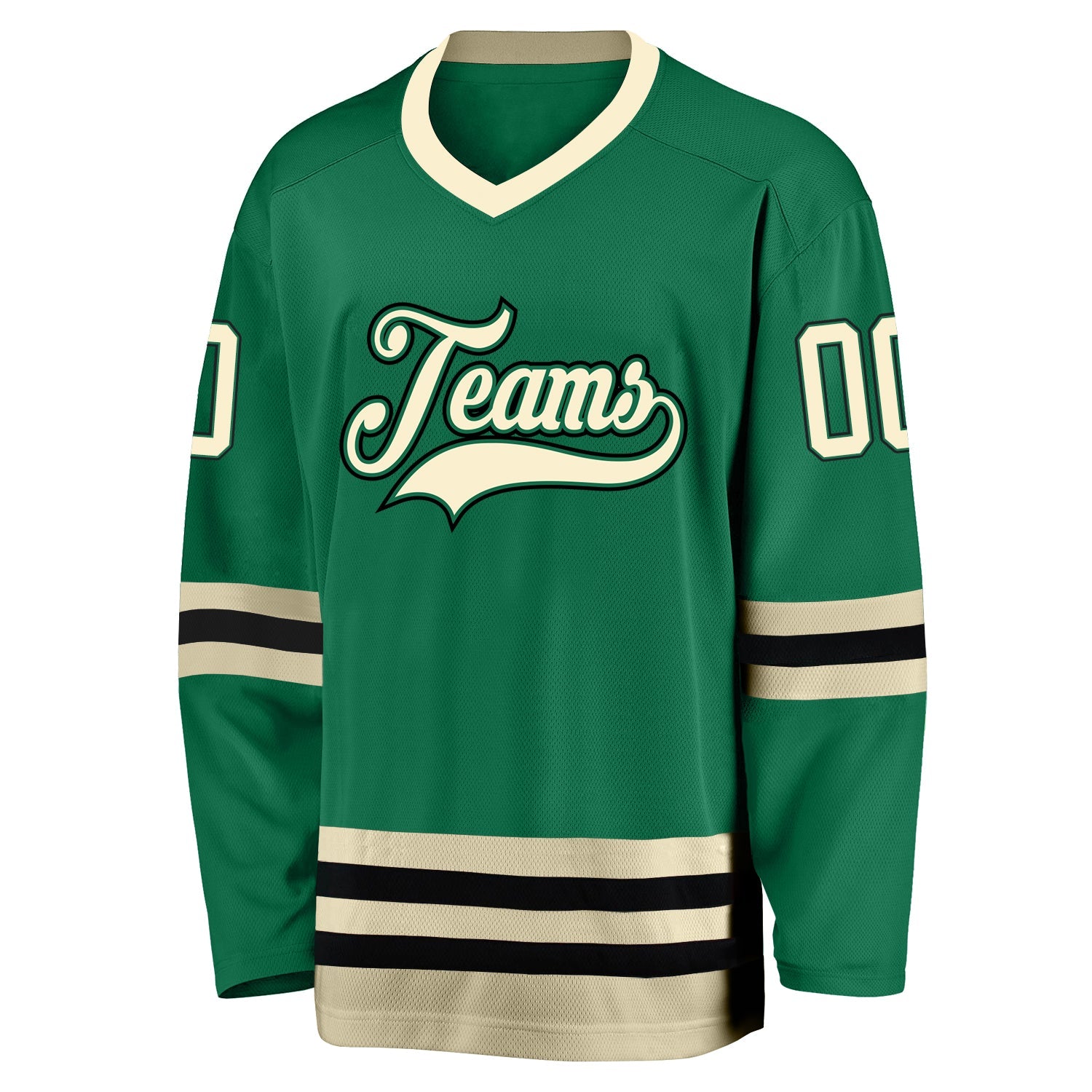 Custom Kelly Green Cream-Black Hockey Jersey view 2