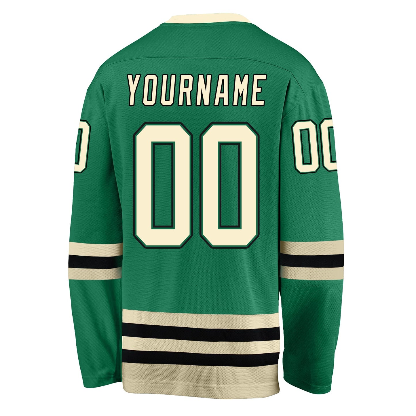 Custom Kelly Green Cream-Black Hockey Jersey view 3