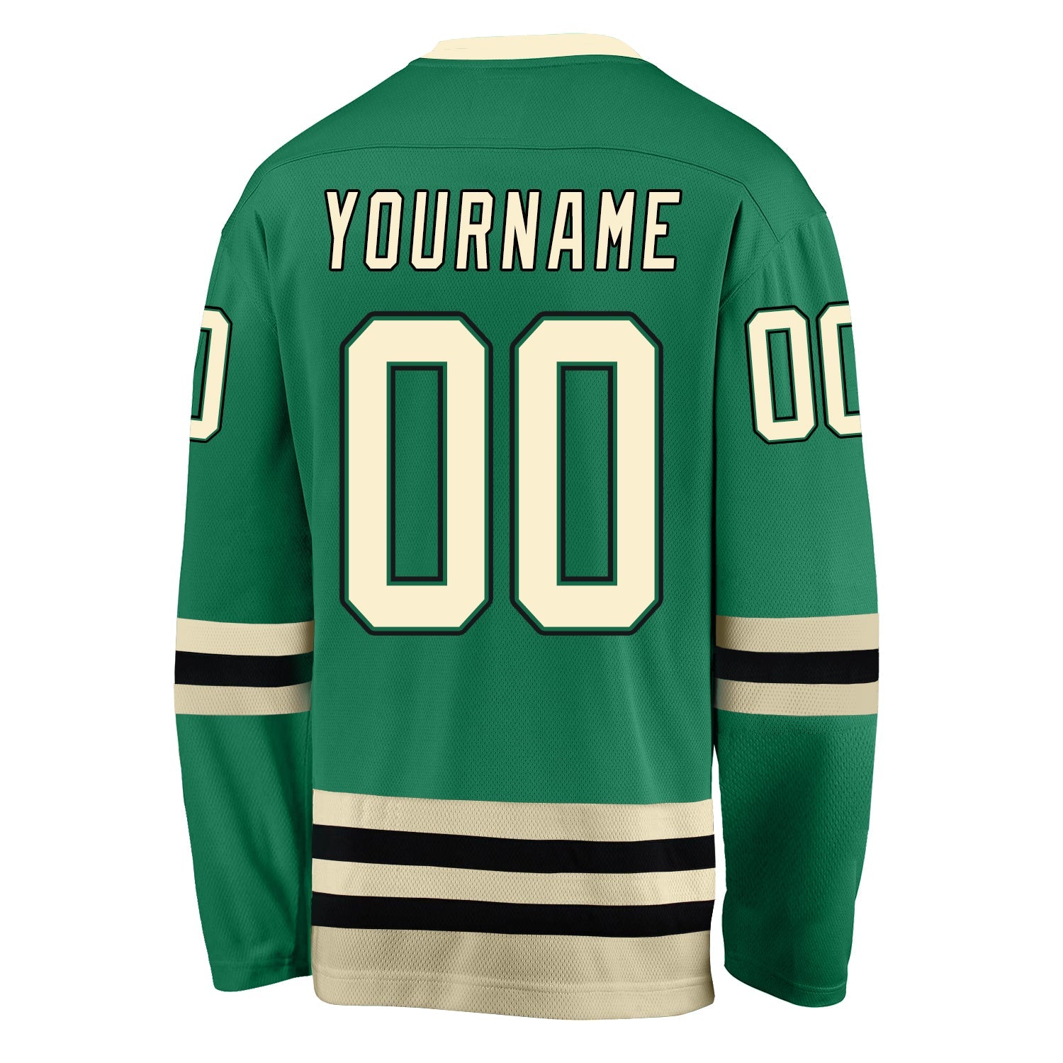 Custom Kelly Green Cream-Black Hockey Jersey view 3