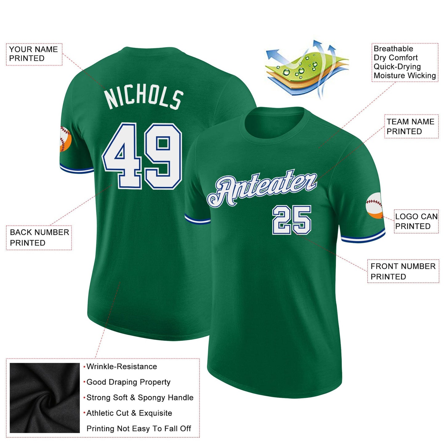 Custom Kelly Green White-Royal Performance T-Shirt view 2