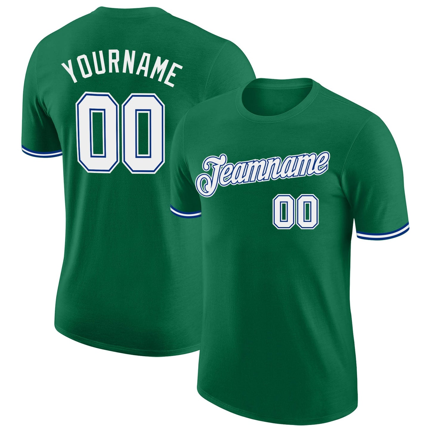 Custom Kelly Green White-Royal Performance T-Shirt - Main View