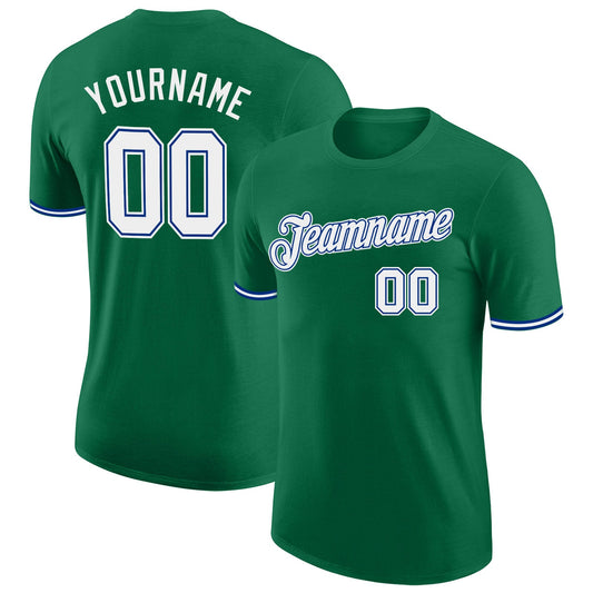 Custom Kelly Green White-Royal Performance T-Shirt - Main View