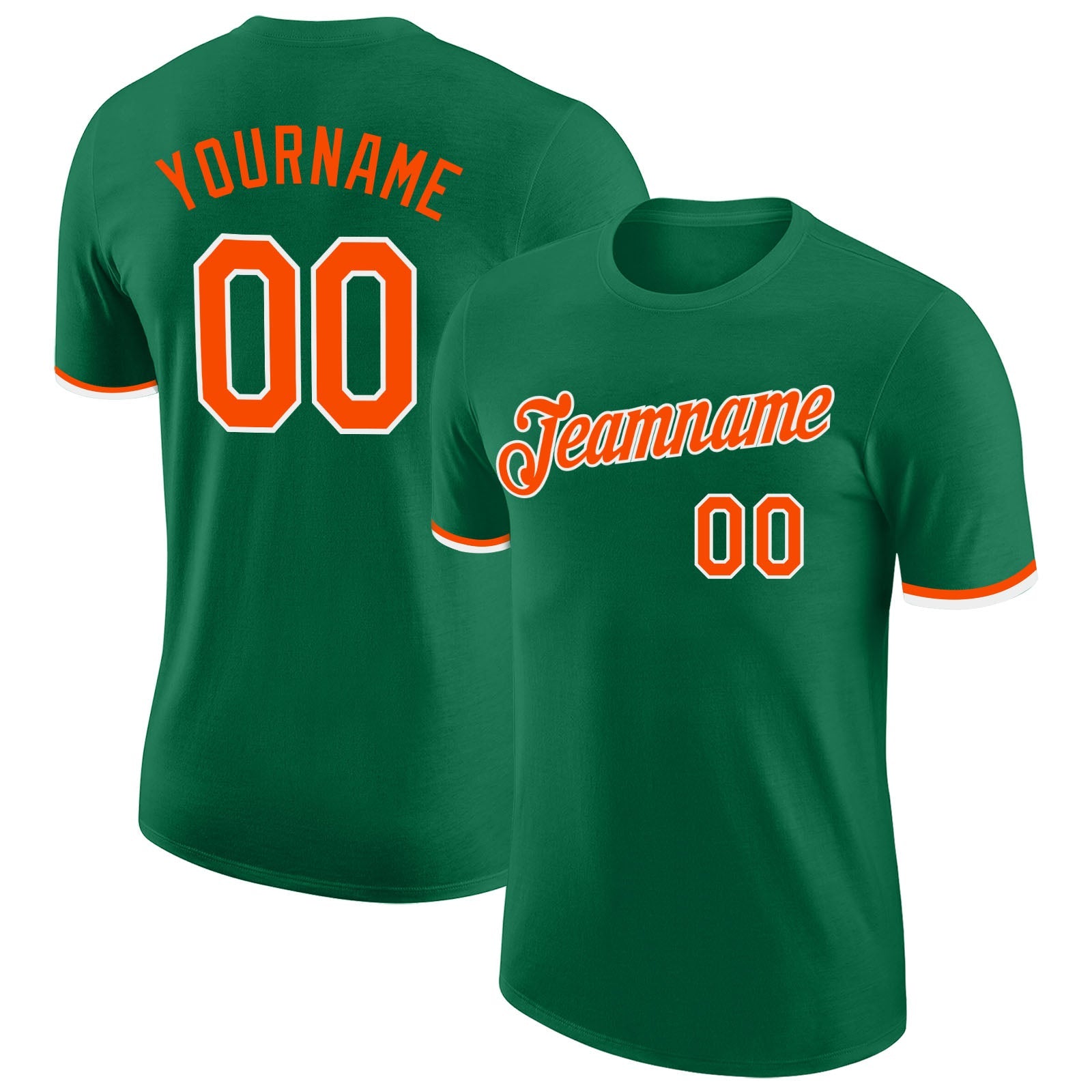Custom Kelly Green Orange-White Performance T-Shirt - Main View