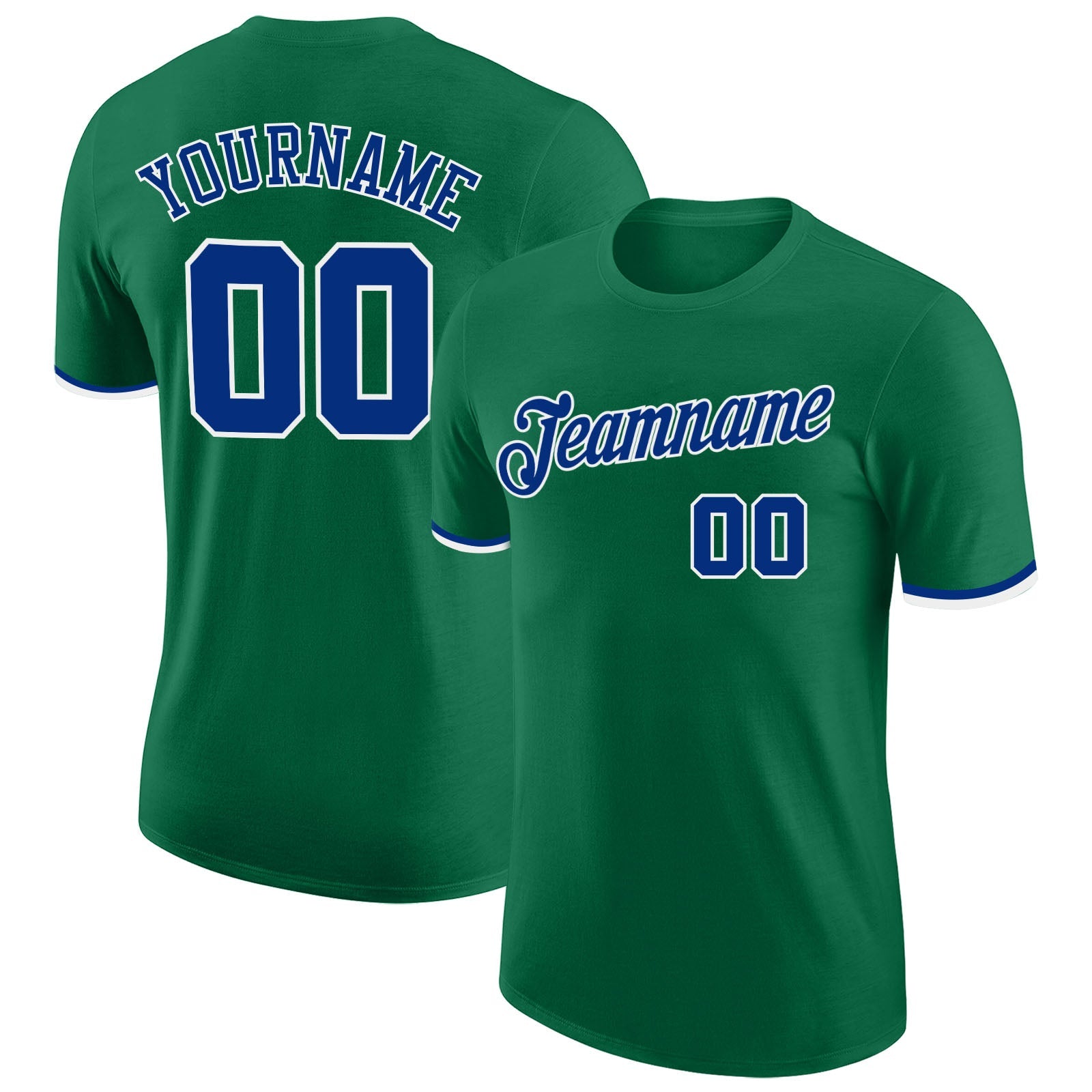 Custom Kelly Green Royal-White Performance T-Shirt - Main View