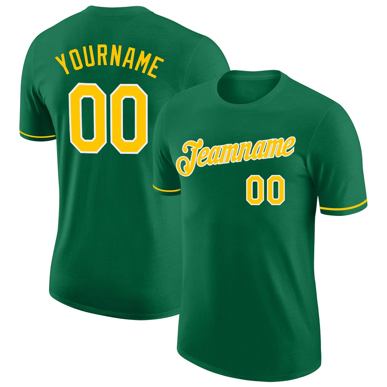 Custom Kelly Green Gold-White Performance T-Shirt - Main View