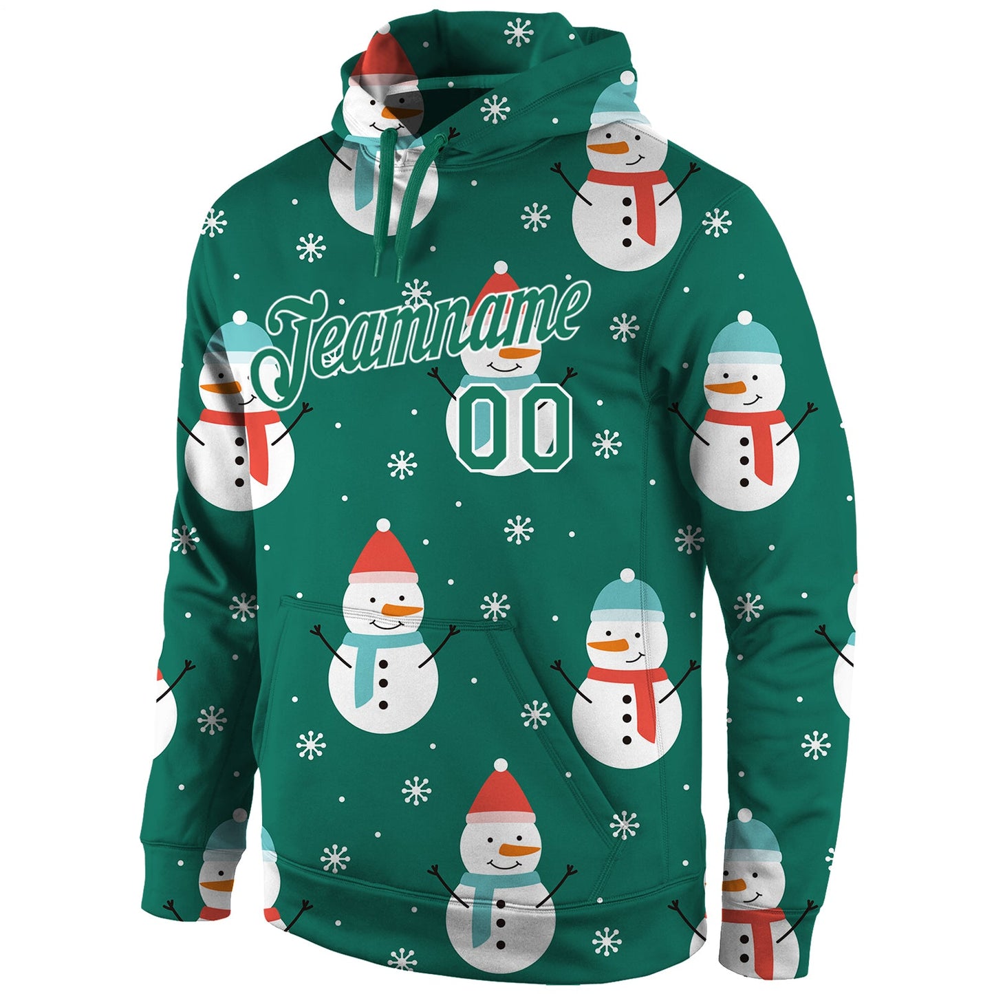 Custom Stitched Kelly Green Kelly Green-White Christmas 3D Sports Pullover Sweatshirt Hoodie view 2