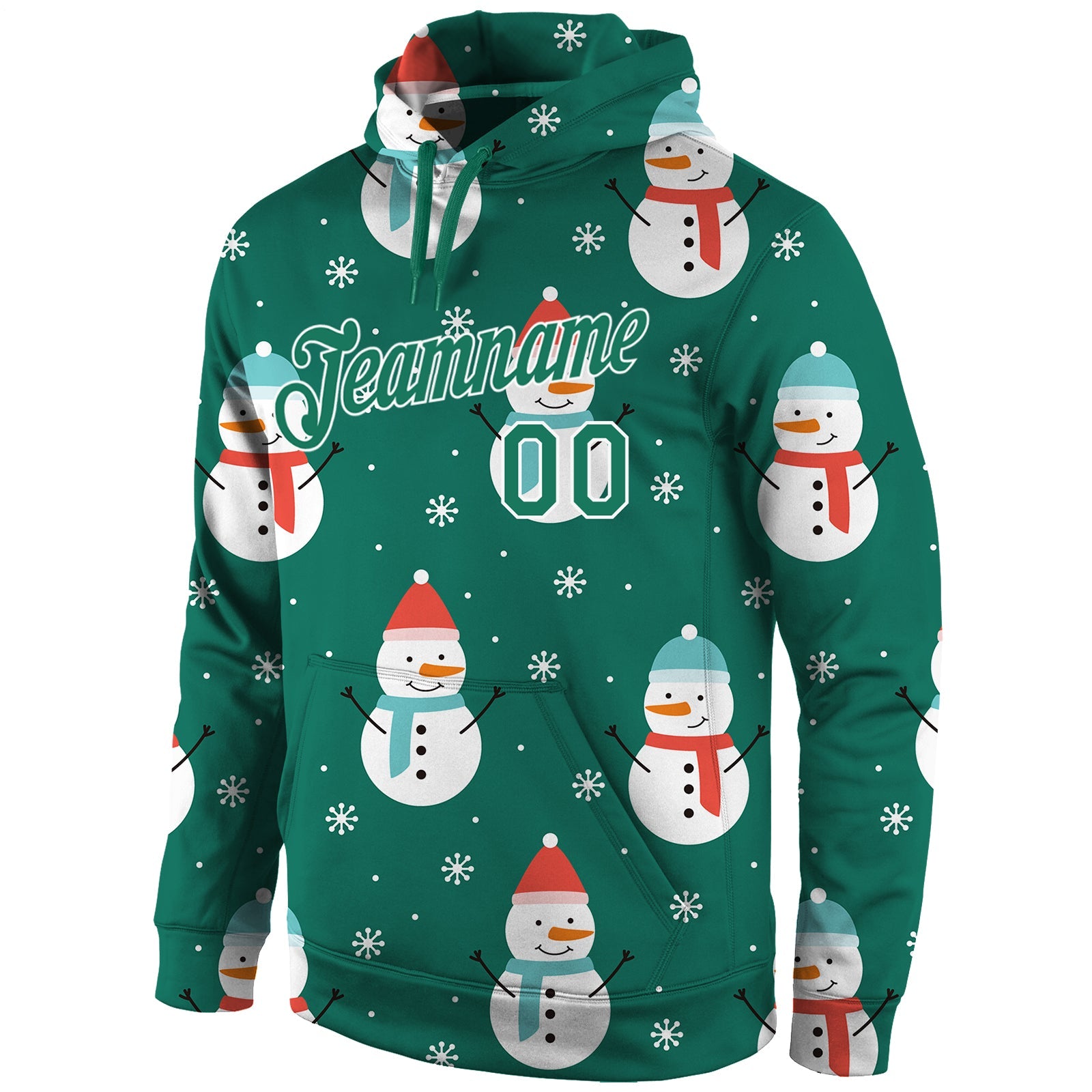 Custom Stitched Kelly Green Kelly Green-White Christmas 3D Sports Pullover Sweatshirt Hoodie view 2