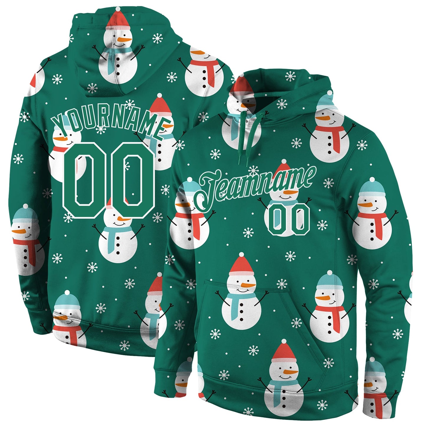 Custom Stitched Kelly Green Kelly Green-White Christmas 3D Sports Pullover Sweatshirt Hoodie - Main View