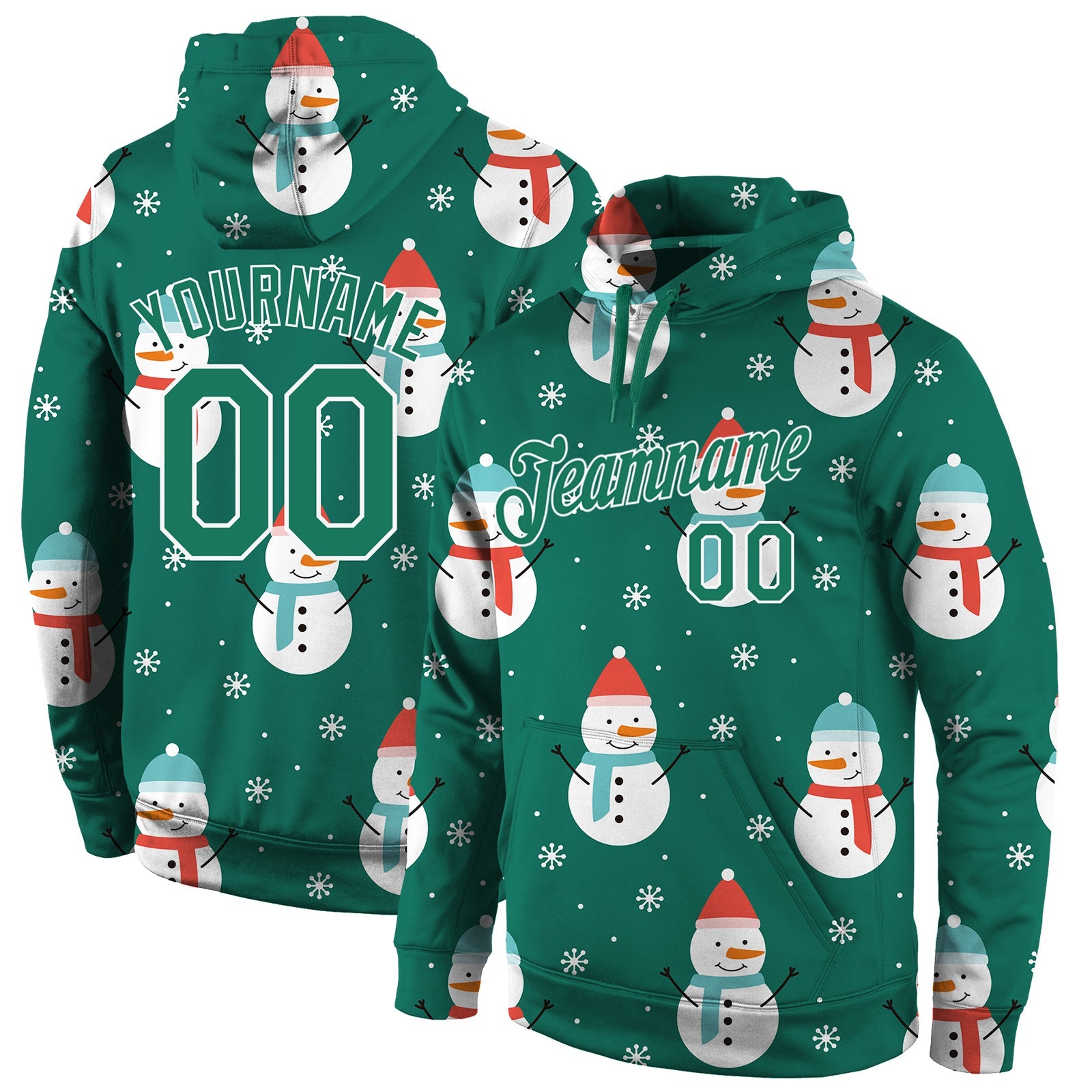 Custom Stitched Kelly Green Kelly Green-White Christmas 3D Sports Pullover Sweatshirt Hoodie - Main View