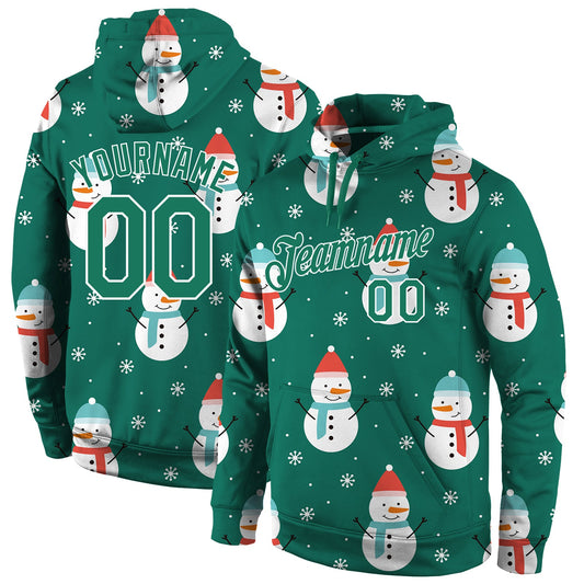 Custom Stitched Kelly Green Kelly Green-White Christmas 3D Sports Pullover Sweatshirt Hoodie - Main View