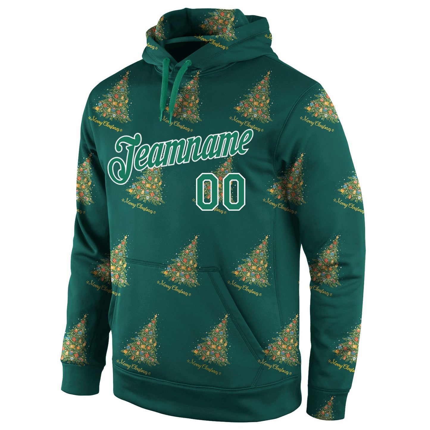 Custom Stitched Kelly Green Kelly Green-White Christmas 3D Sports Pullover Sweatshirt Hoodie view 2