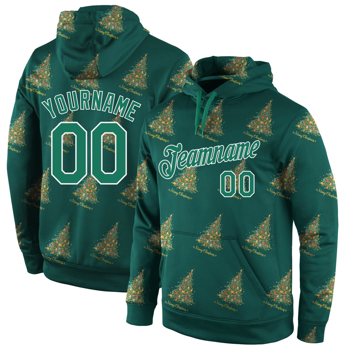 Custom Stitched Kelly Green Kelly Green-White Christmas 3D Sports Pullover Sweatshirt Hoodie - Main View