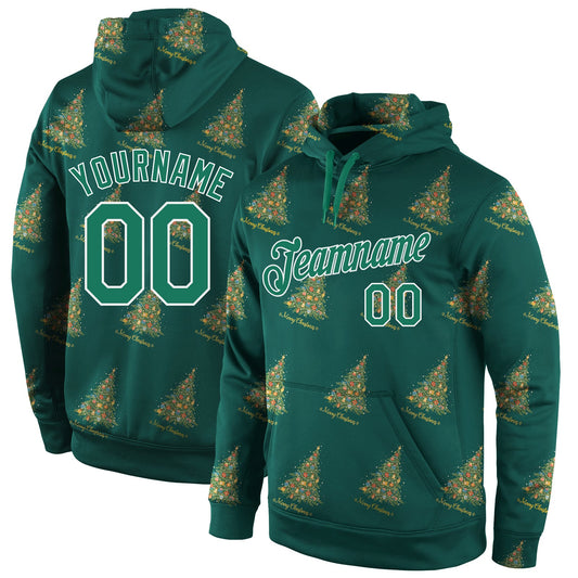 Custom Stitched Kelly Green Kelly Green-White Christmas 3D Sports Pullover Sweatshirt Hoodie - Main View