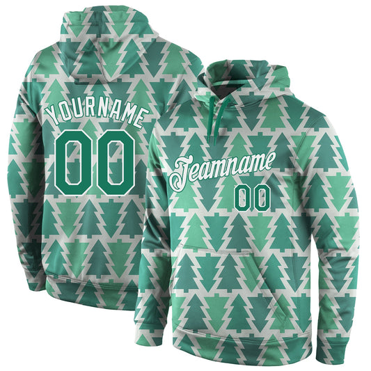 Custom Stitched Kelly Green Kelly Green-White Christmas 3D Sports Pullover Sweatshirt Hoodie - Main View