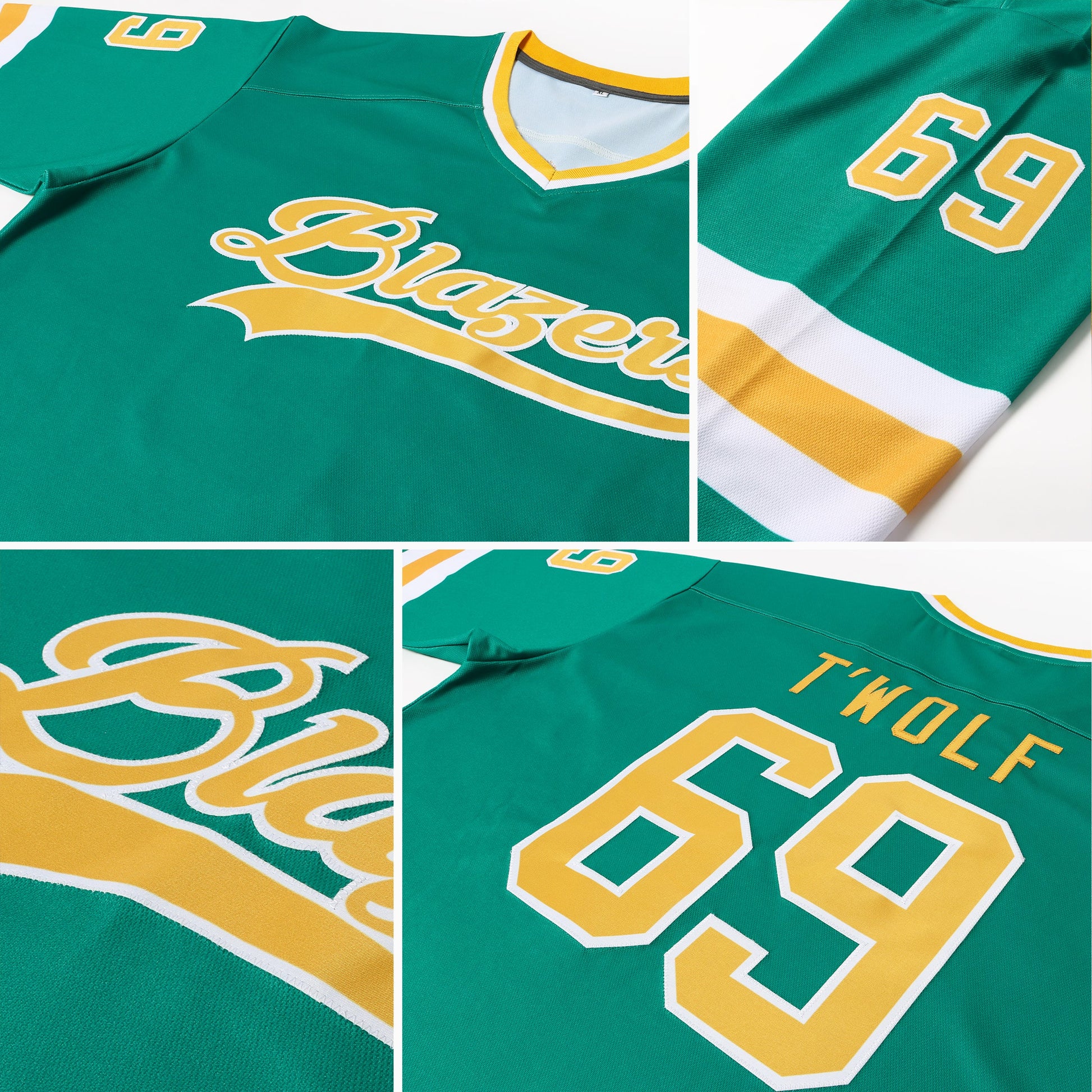 Custom Kelly Green Gold-White Hockey Jersey view 5