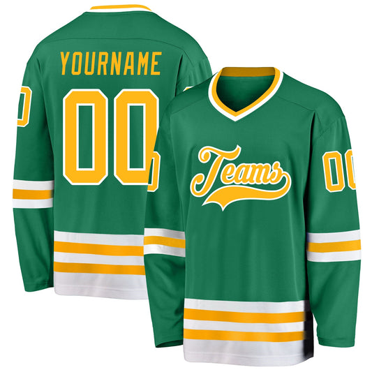 Custom Kelly Green Gold-White Hockey Jersey - Main View