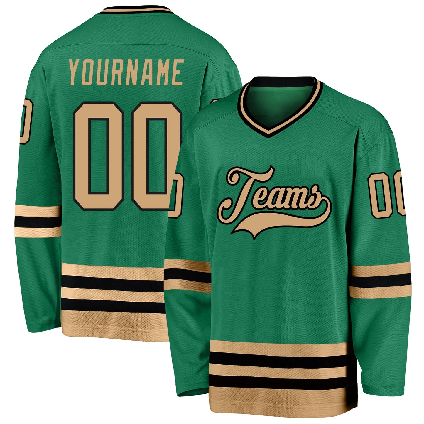 Custom Kelly Green Old Gold-Black Hockey Jersey - Main View