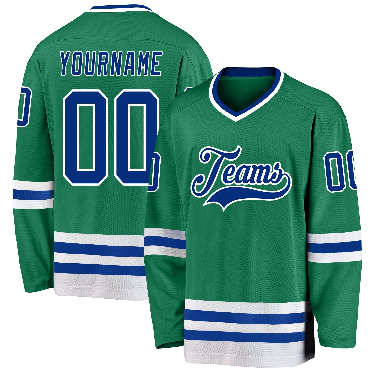 Custom Kelly Green Royal-White Hockey Jersey - Main View