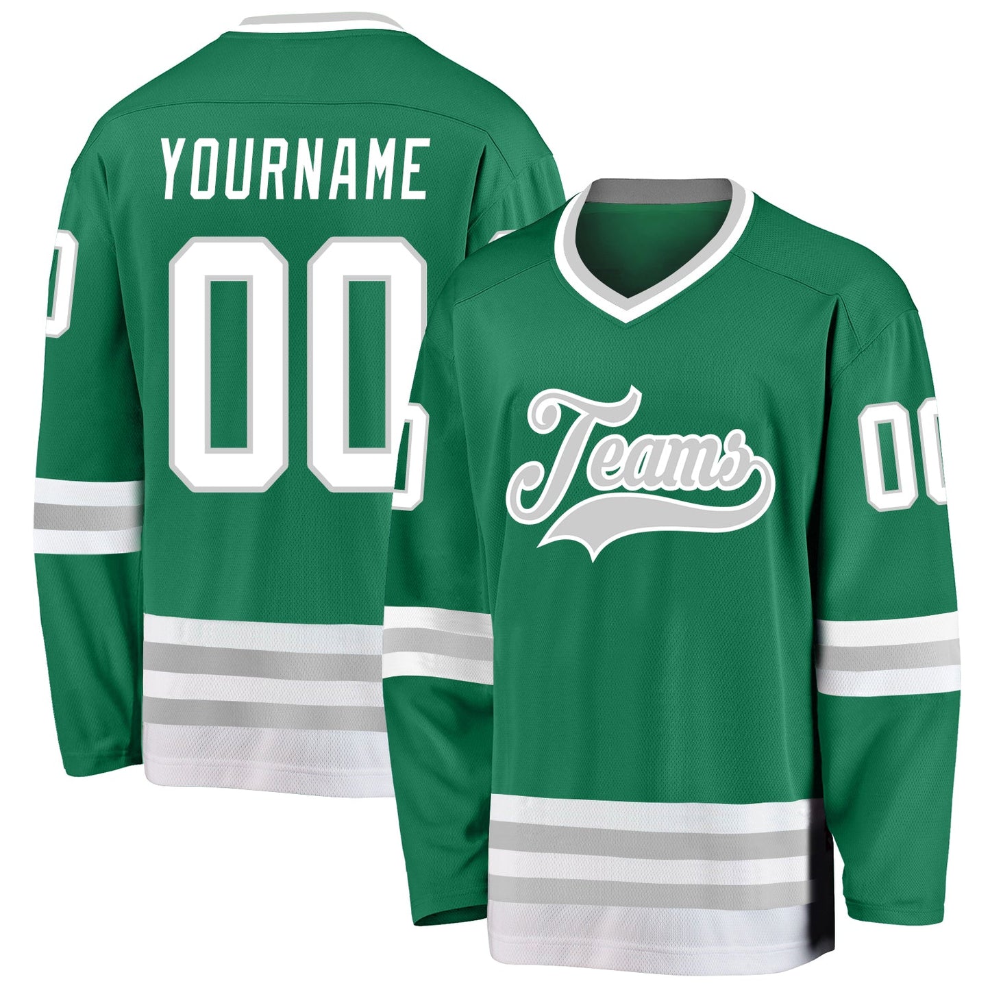 Custom Kelly Green White-Gray Hockey Jersey - Main View