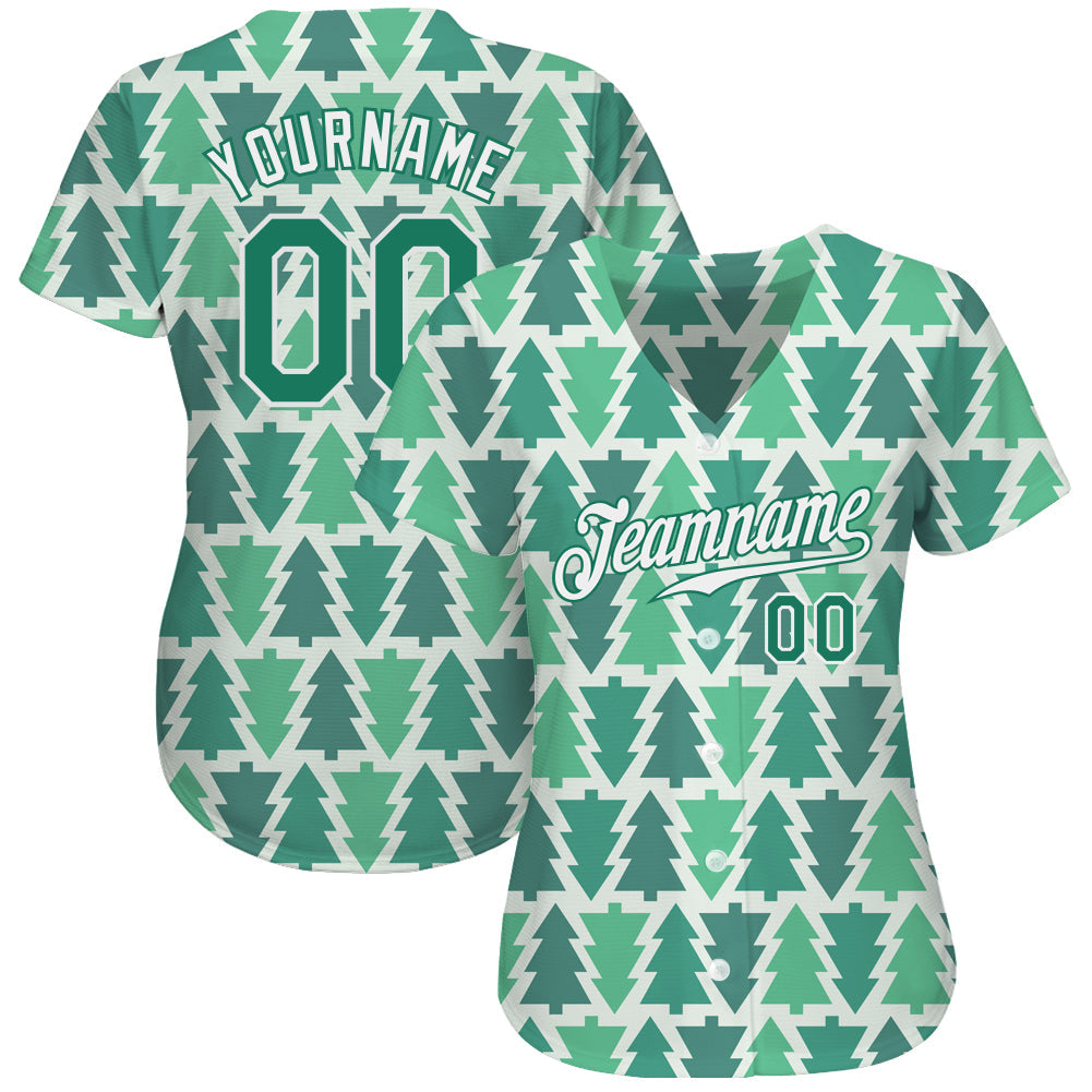 Custom Kelly Green Kelly Green-White Christmas 3D Authentic Baseball Jersey view 2