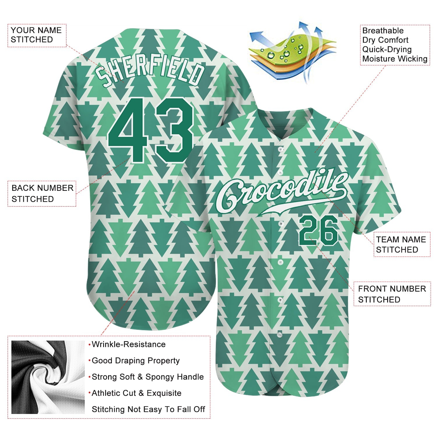 Custom Kelly Green Kelly Green-White Christmas 3D Authentic Baseball Jersey view 3