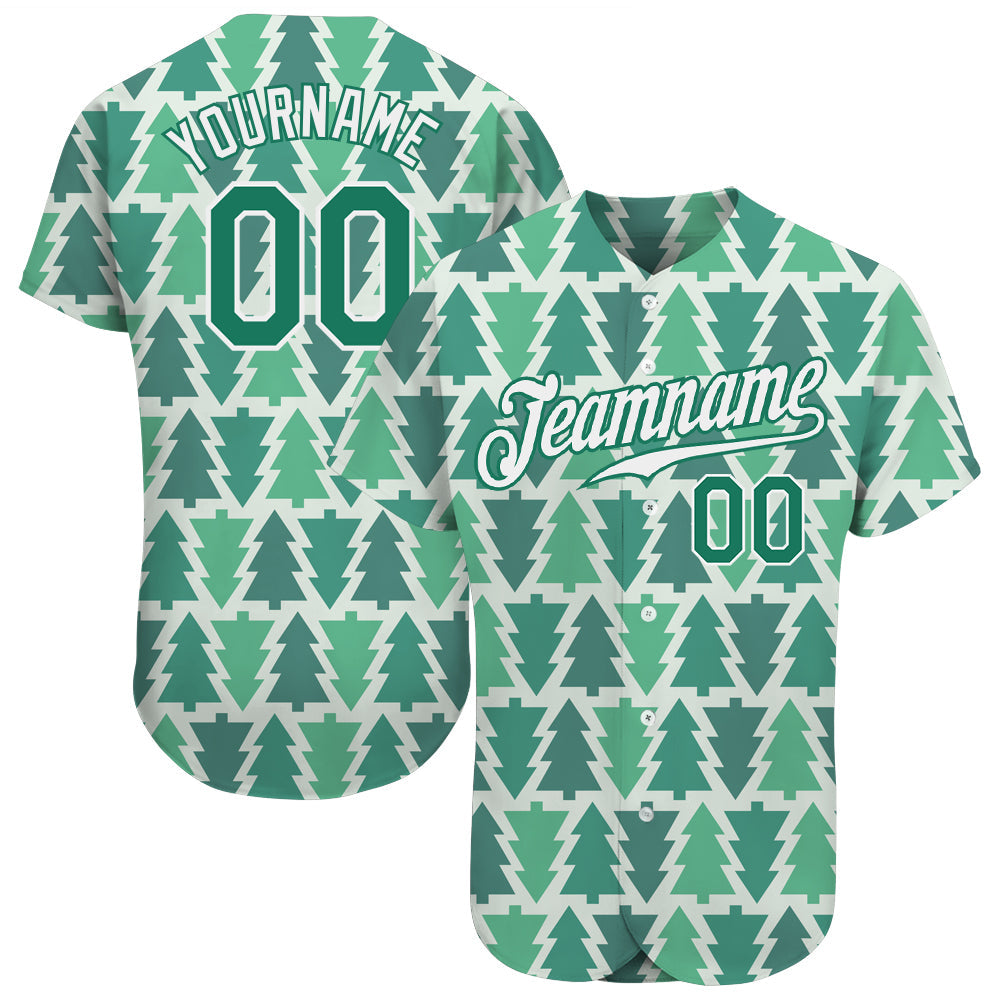 Custom Kelly Green Kelly Green-White Christmas 3D Authentic Baseball Jersey - Main View