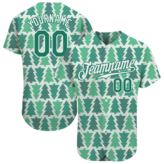 Custom Kelly Green Kelly Green-White Christmas 3D Authentic Baseball Jersey - Main View