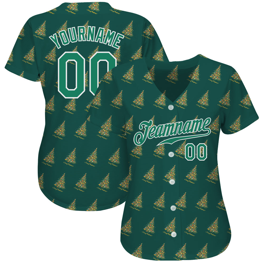 Custom Kelly Green Kelly Green-White Christmas 3D Authentic Baseball Jersey view 2
