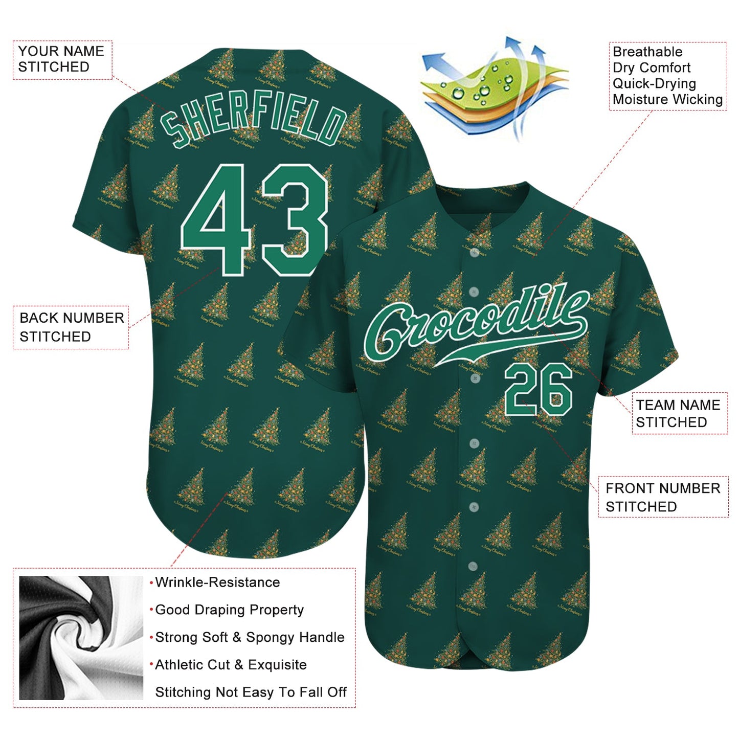 Custom Kelly Green Kelly Green-White Christmas 3D Authentic Baseball Jersey view 3