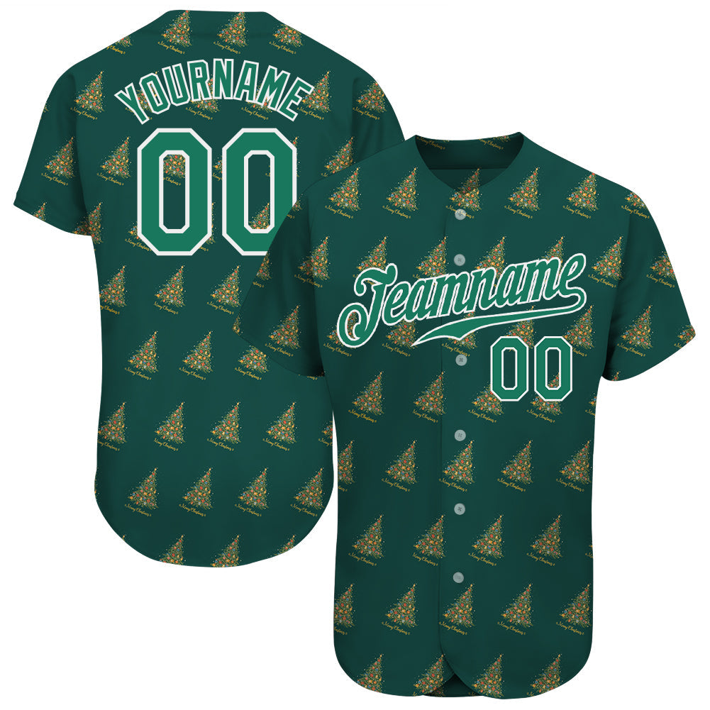 Custom Kelly Green Kelly Green-White Christmas 3D Authentic Baseball Jersey - Main View