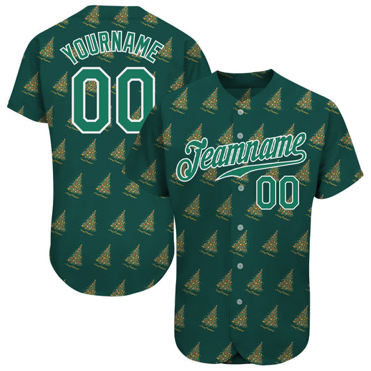 Custom Kelly Green Kelly Green-White Christmas 3D Authentic Baseball Jersey - Main View