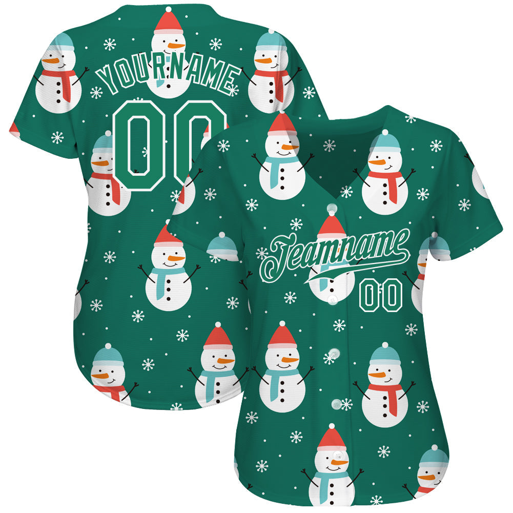 Custom Kelly Green Kelly Green-White Christmas 3D Authentic Baseball Jersey view 2