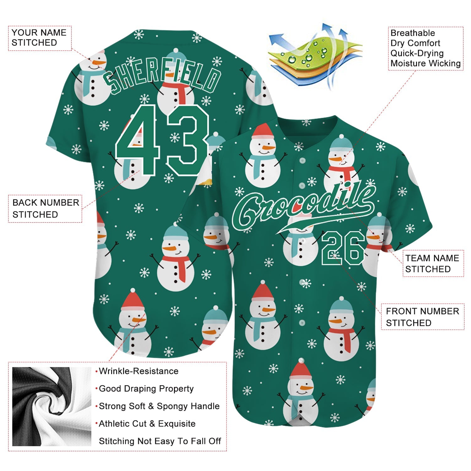 Custom Kelly Green Kelly Green-White Christmas 3D Authentic Baseball Jersey view 3