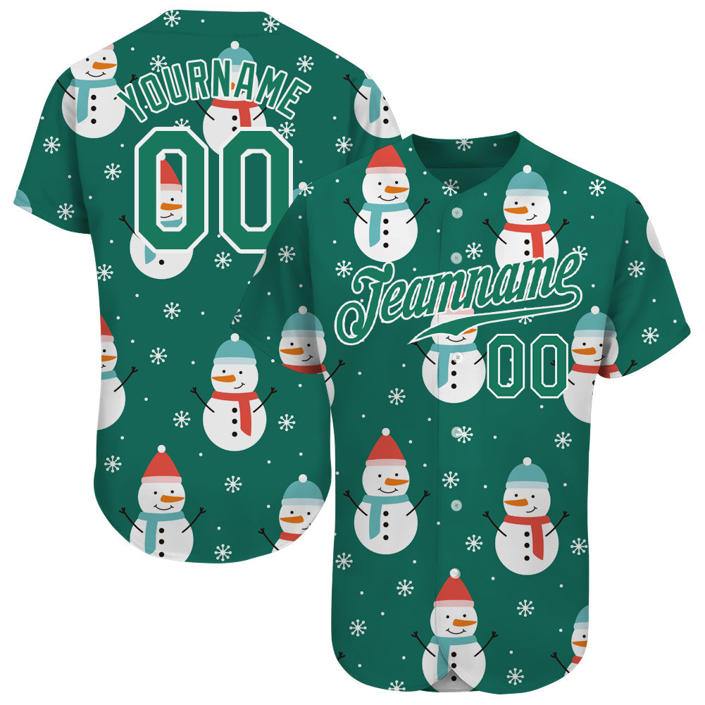 Custom Kelly Green Kelly Green-White Christmas 3D Authentic Baseball Jersey - Main View
