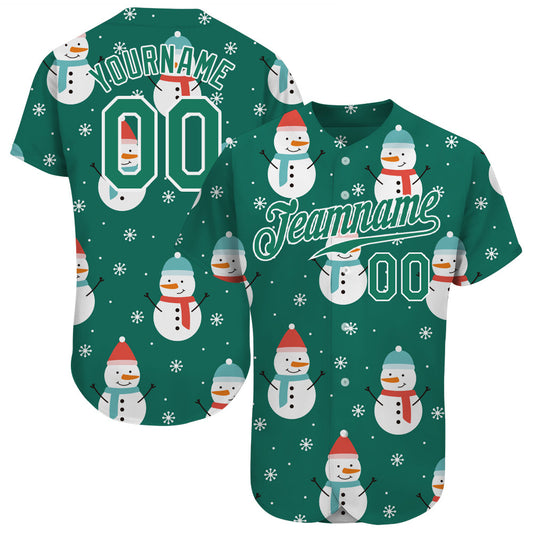 Custom Kelly Green Kelly Green-White Christmas 3D Authentic Baseball Jersey - Main View