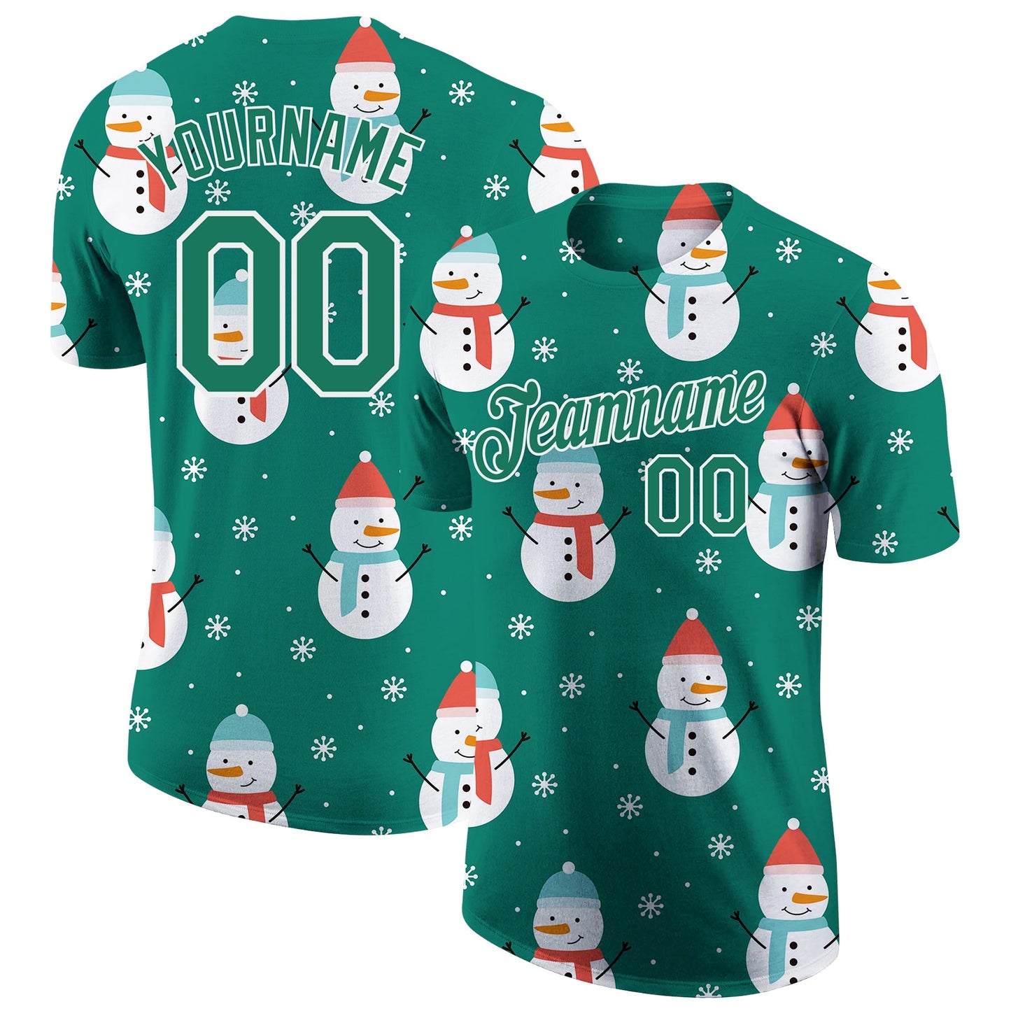 Custom Kelly Green Kelly Green-White Christmas 3D Performance T-Shirt - Main View