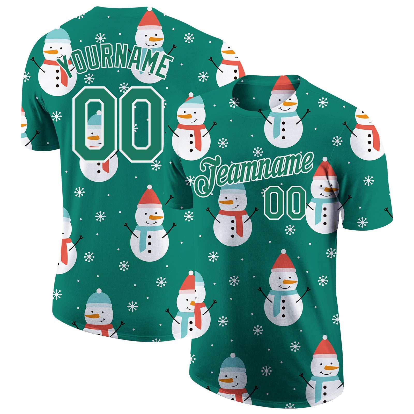 Custom Kelly Green Kelly Green-White Christmas 3D Performance T-Shirt - Main View