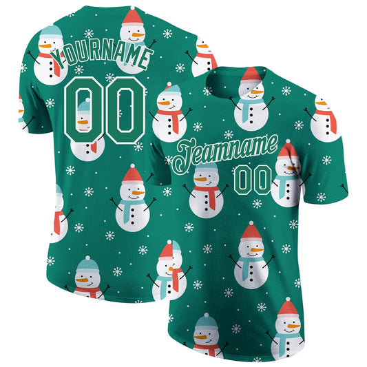 Custom Kelly Green Kelly Green-White Christmas 3D Performance T-Shirt - Main View
