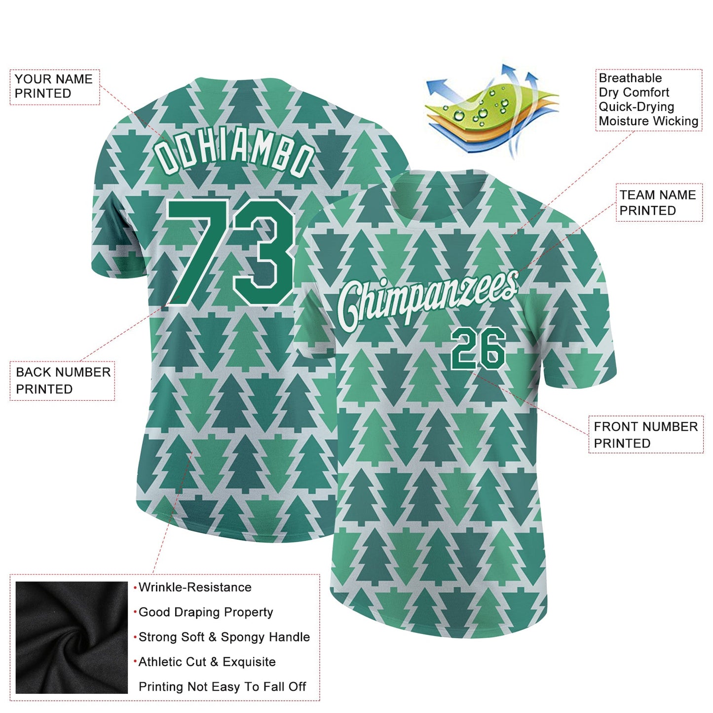 Custom Kelly Green Kelly Green-White Christmas 3D Performance T-Shirt view 2