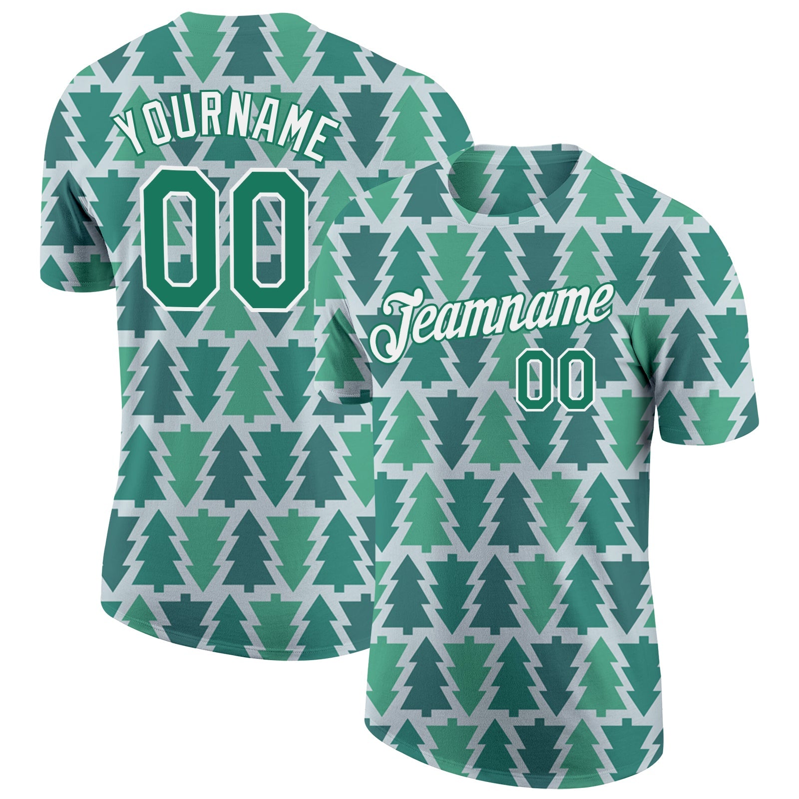 Custom Kelly Green Kelly Green-White Christmas 3D Performance T-Shirt - Main View