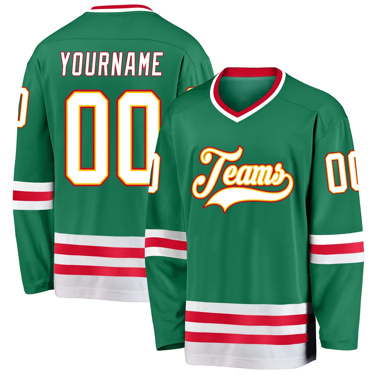 Custom Kelly Green White-Red Hockey Jersey - Main View