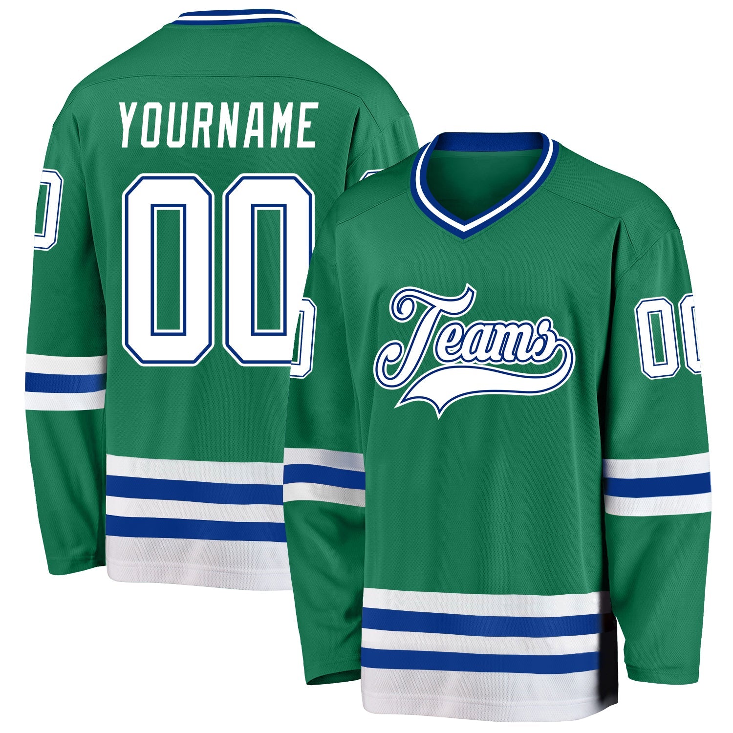 Custom Kelly Green White-Royal Hockey Jersey - Main View