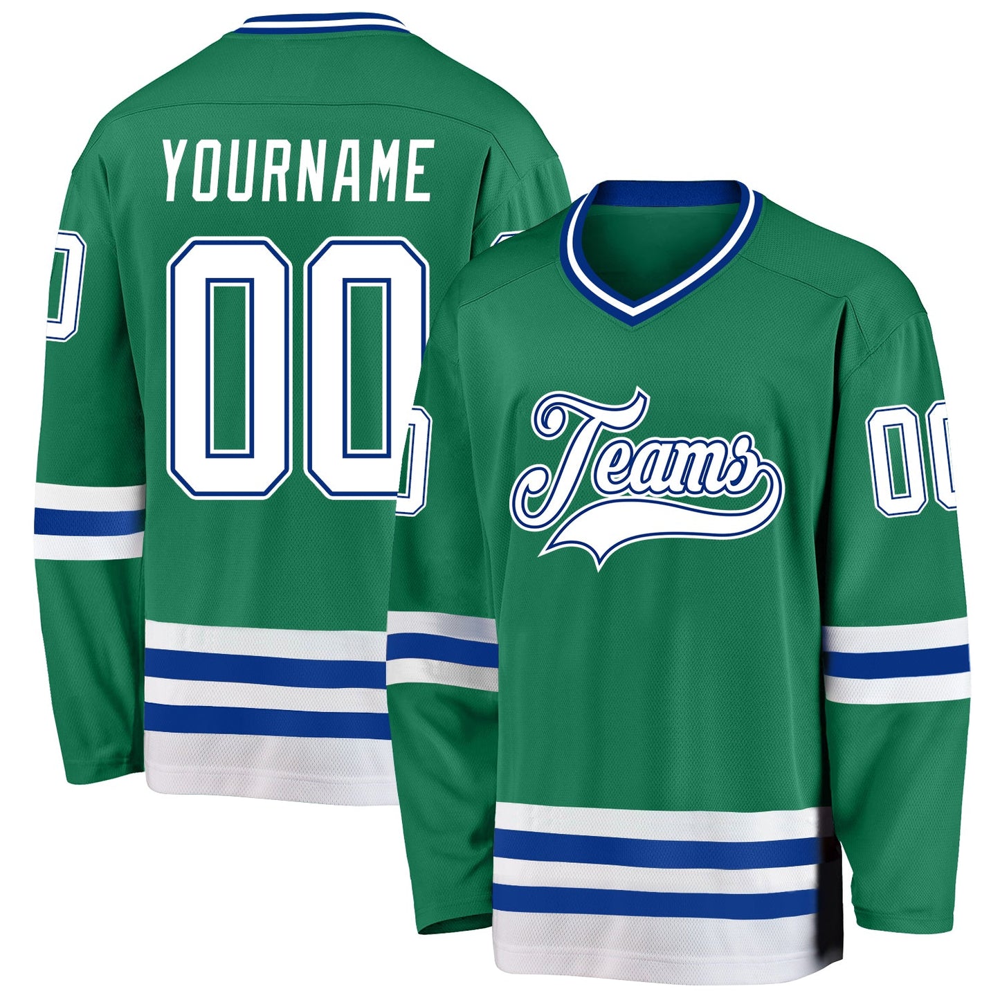 Custom Kelly Green White-Royal Hockey Jersey view 5