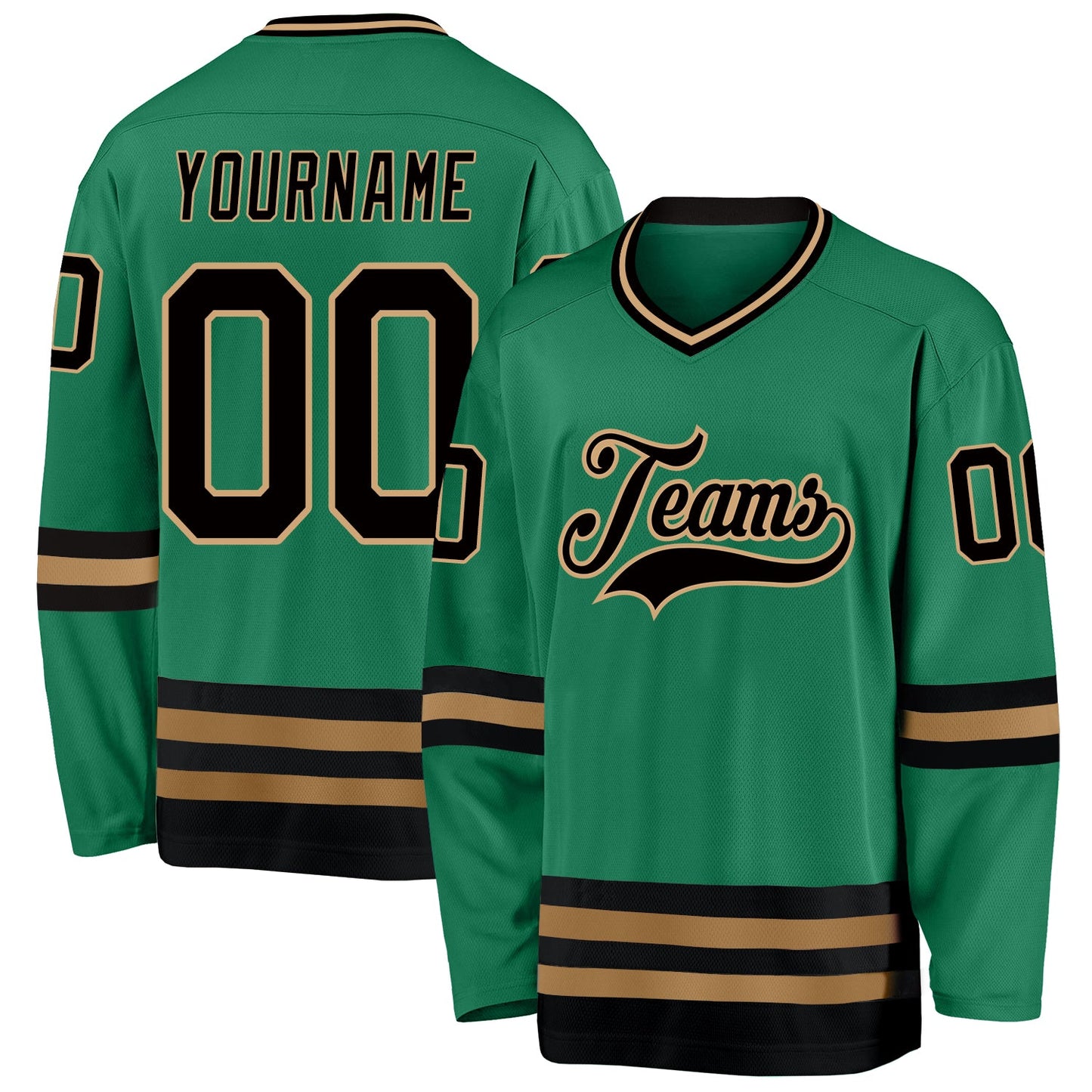 Custom Kelly Green Black-Old Gold Hockey Jersey - Main View
