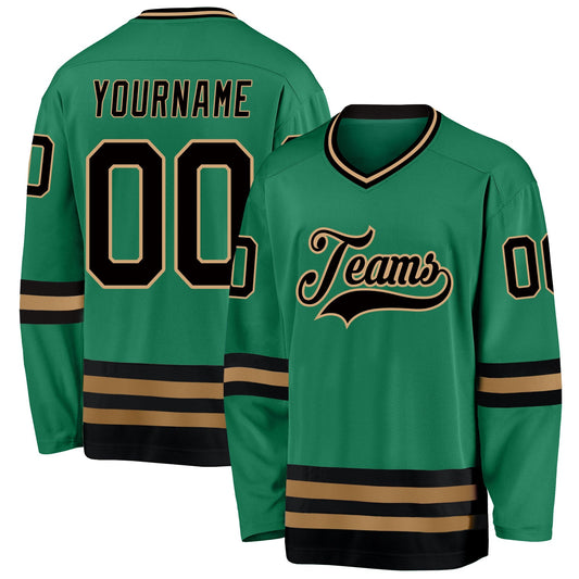 Custom Kelly Green Black-Old Gold Hockey Jersey - Main View