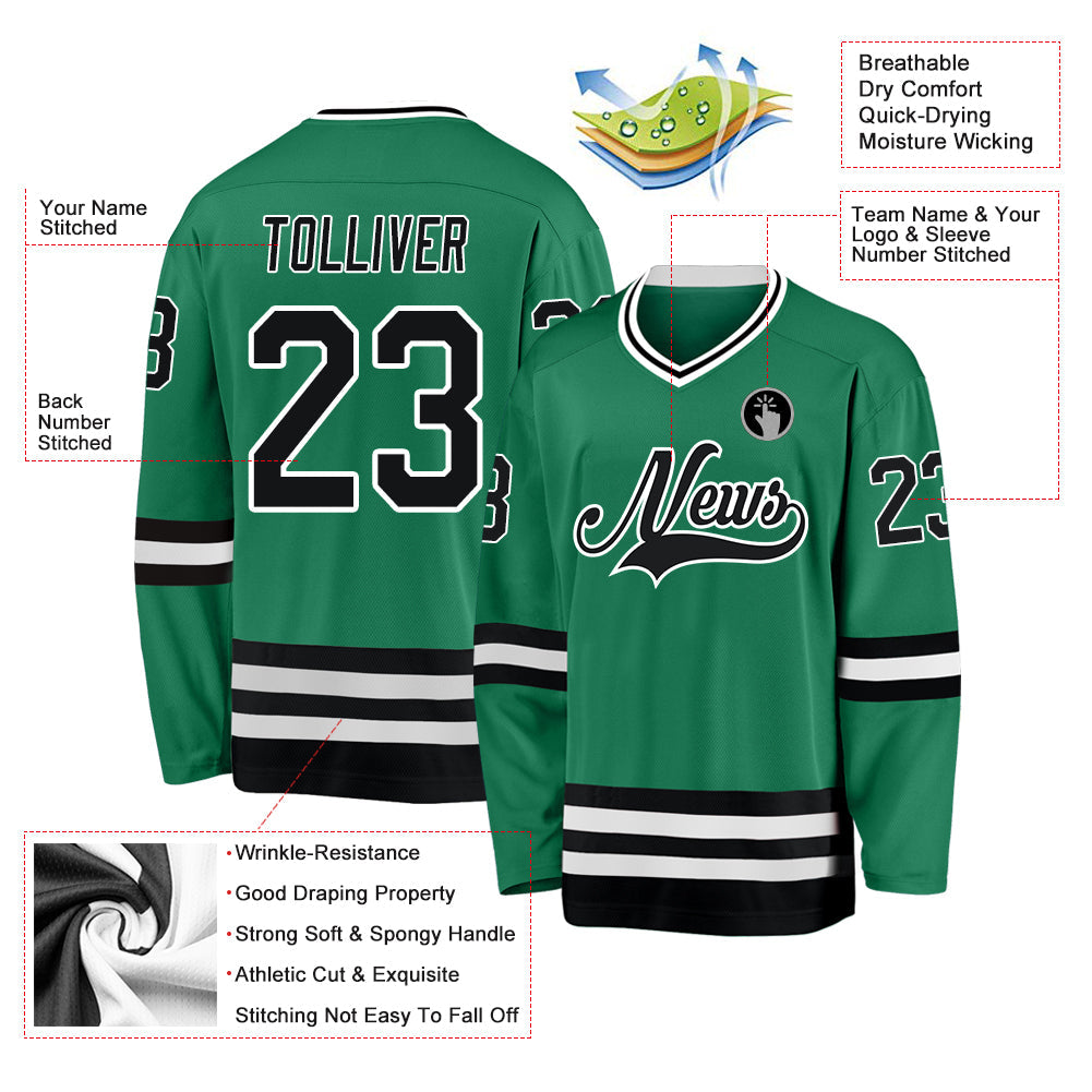 Custom Kelly Green Black-White Hockey Jersey view 2