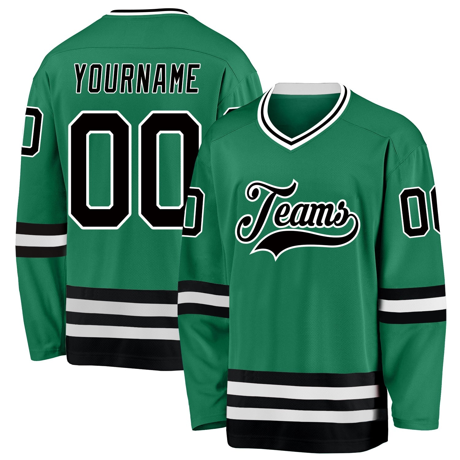 Custom Kelly Green Black-White Hockey Jersey - Main View