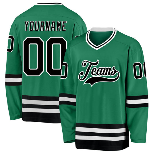 Custom Kelly Green Black-White Hockey Jersey - Main View