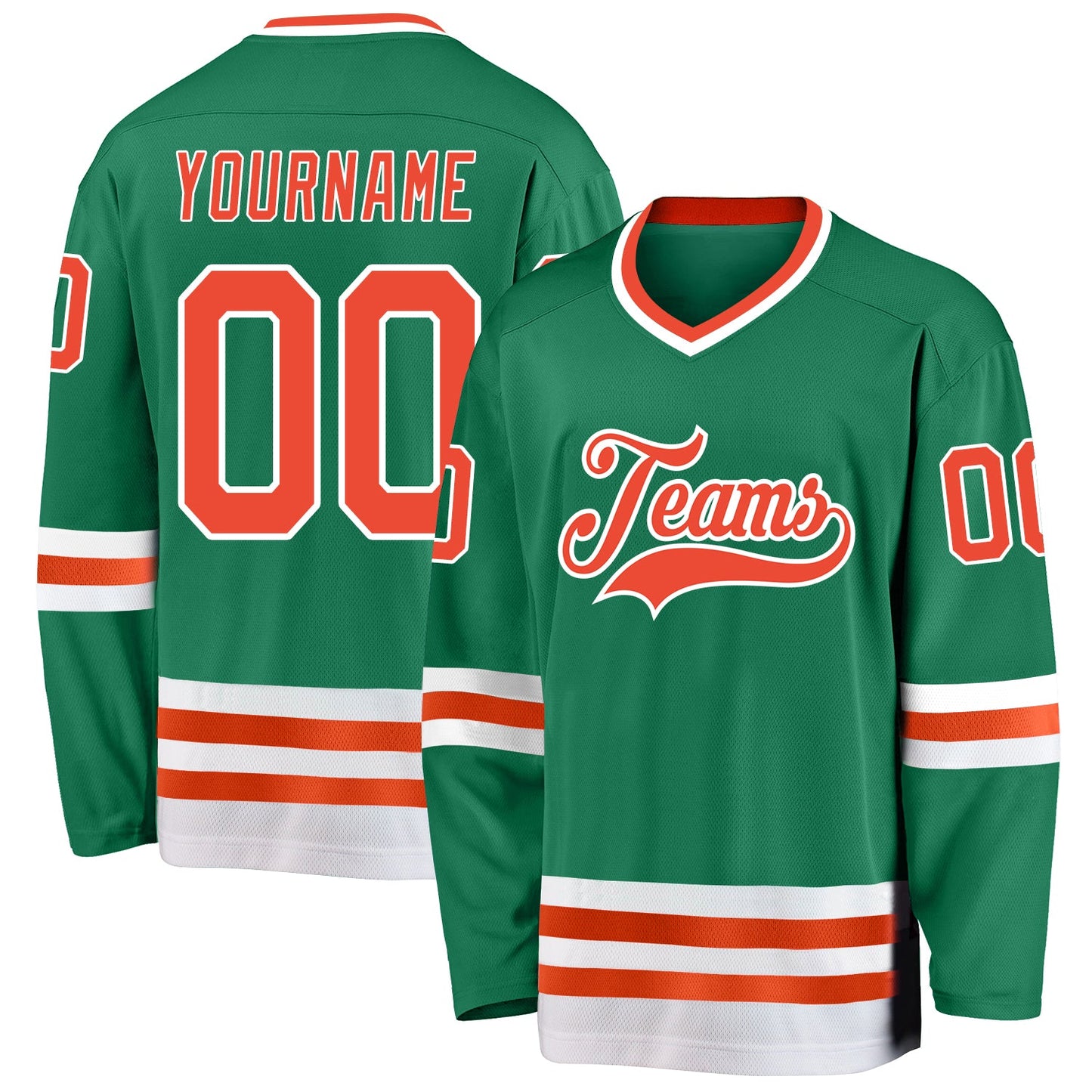 Custom Kelly Green Orange-White Hockey Jersey - Main View